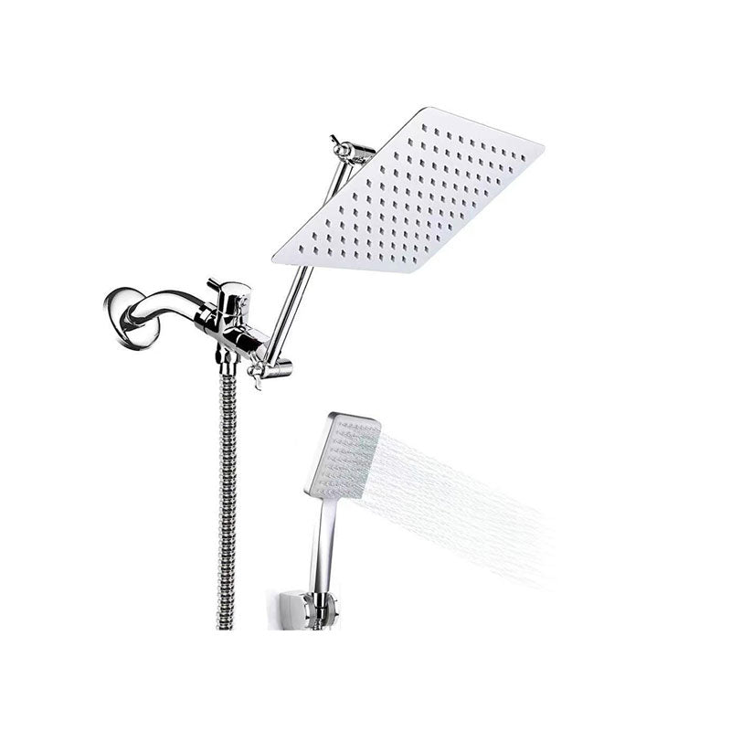 LoungeYard | Contemporary Pull Down Dual Shower Head Square High Arc Shower Head Combo in Chrome — product view 1
