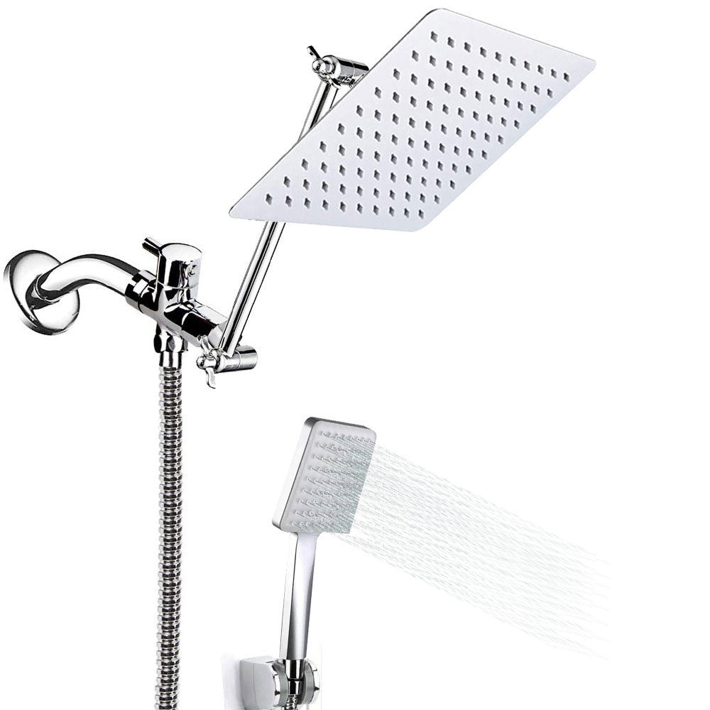 LoungeYard | Pull down Dual Shower Head Square High Arch Shower Head Combo in Chrome — product view 1