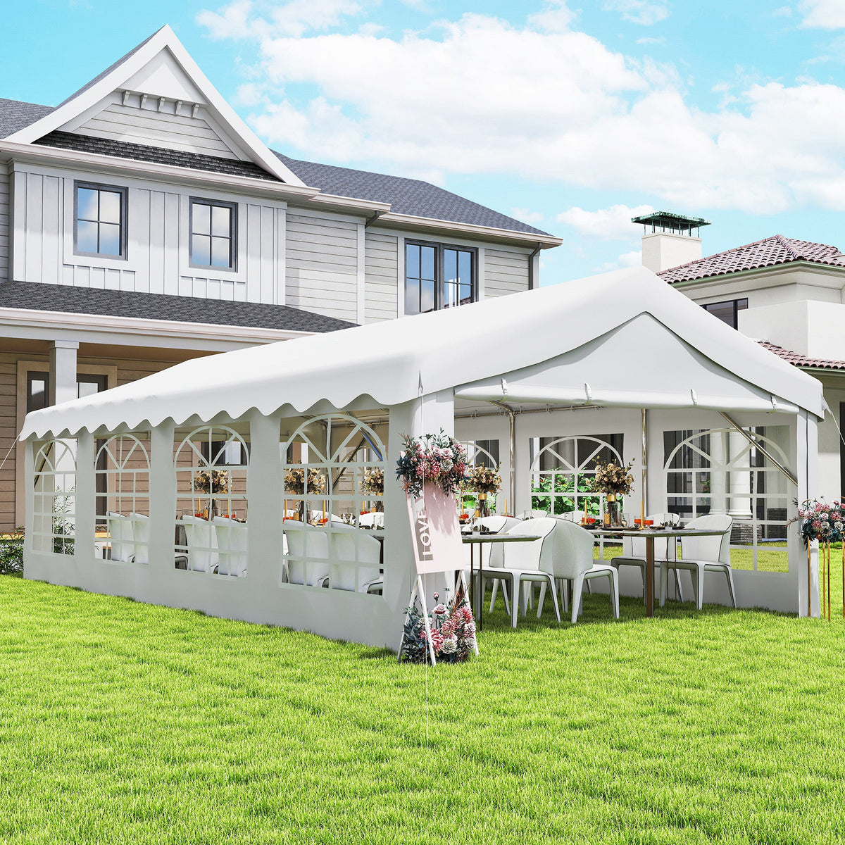 13' x 26' Heavy Duty Party Tent and Carport with Sidewalls, White — product view 4