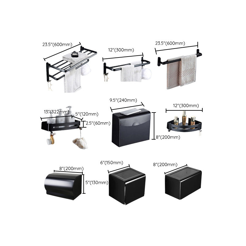 LoungeYard | Contemporary 8-piece Bathroom Accessory Set Matte Black Bathroom Shelf/Paper Holder/Towel Hook — product view 2