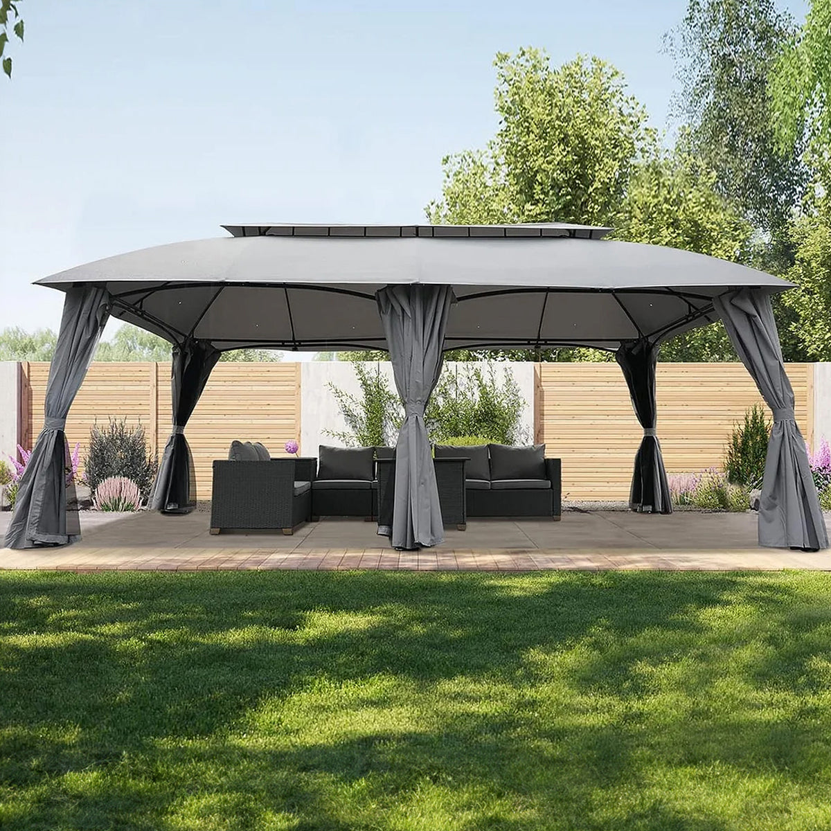 LOUNGE YARD 13'x20' Gazebo for Patio Double Vent Canopy with Netting — product view 1