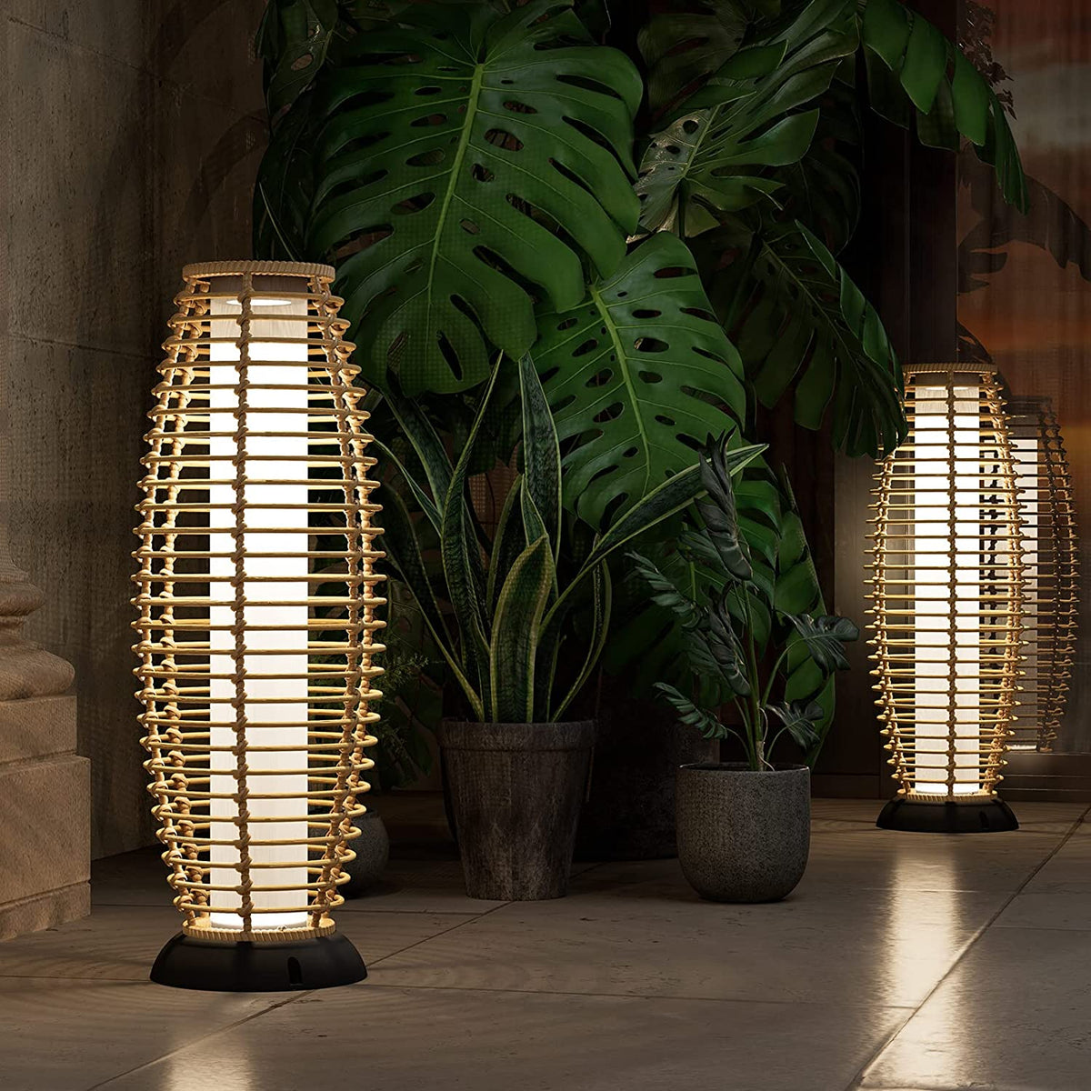 LOUNGE YARD Floor Lamp Outdoor Lamp Patio Lights Solar Powered Lantern Weather–Resistant Rattan Deck Lights, Lamp Large-Sized for Garden — product view 6