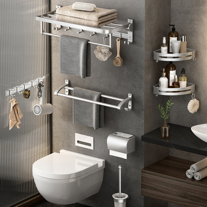 LoungeYard | Contemporary Silver Metal Bathroom Fixture Set with Triangle Bathroom Shelf — product view 2