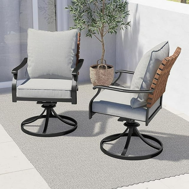 LOUNGE YARD 2-Piece Outdoor Dining Chair Set, 2 Steel Leather-Look Wicker 360-Degree Swivel Patio Chair — product view 1