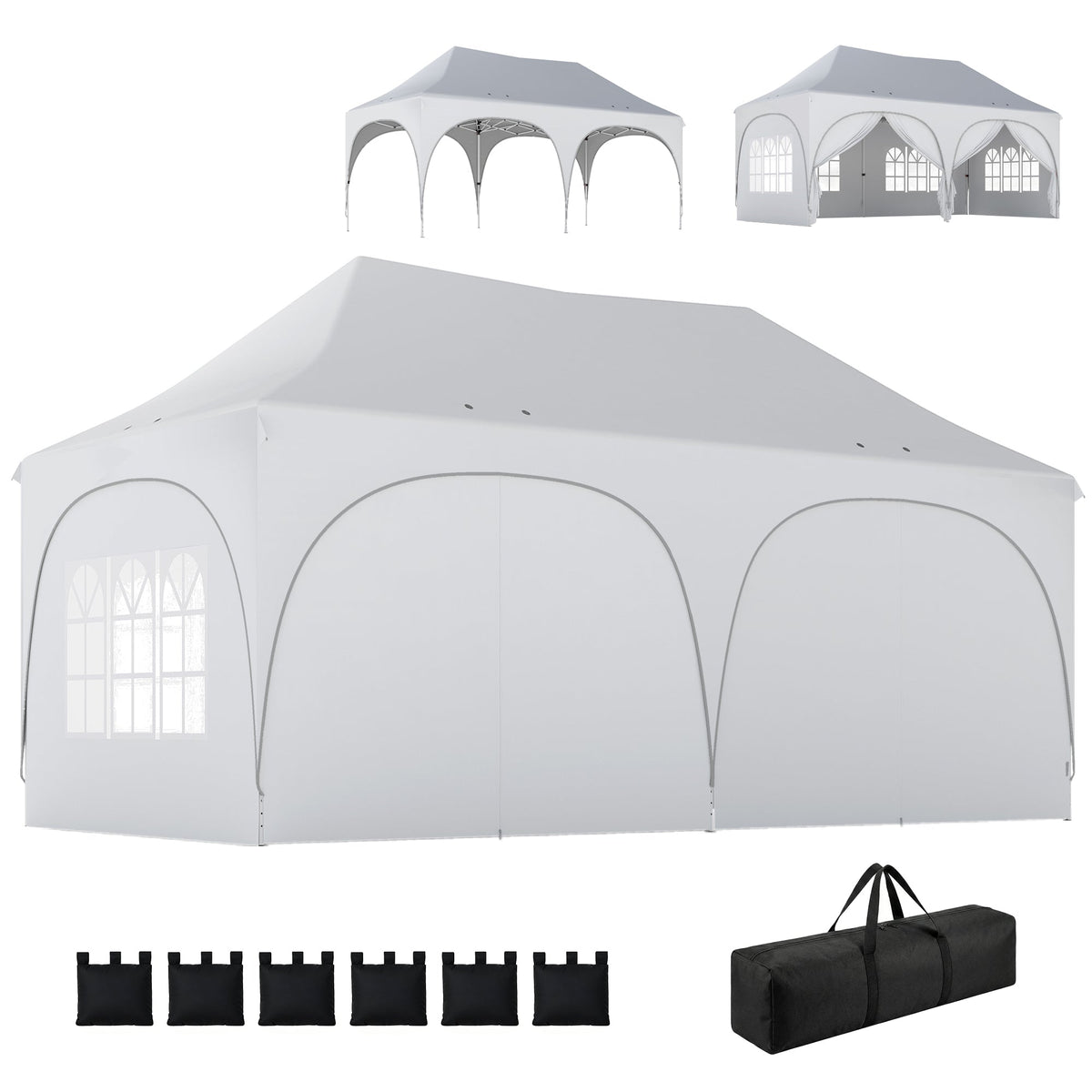 3 x 6m Pop Up Gazebo with Sides, Sandbags & Windows, Light Grey/White — product view 2