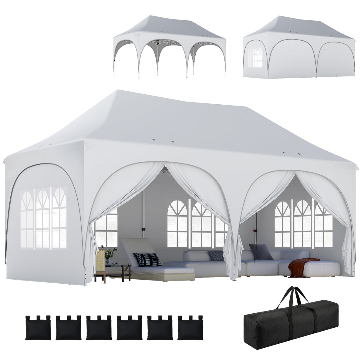 3 x 6m Pop Up Gazebo with Sides, Sandbags & Windows, Light Grey/White — product view 1