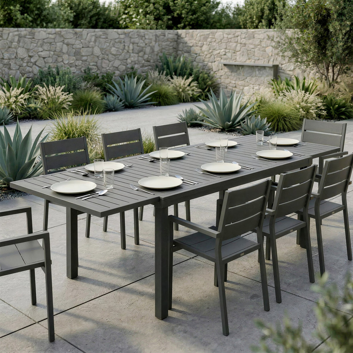150/225 x 85 x 75 cm Extending Garden Table for 6-8, Dark Grey — product view 4