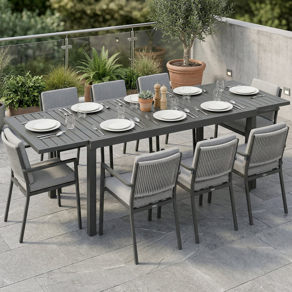 150/225 x 85 x 75 cm Extending Garden Table for 6-8, Dark Grey — product view 3