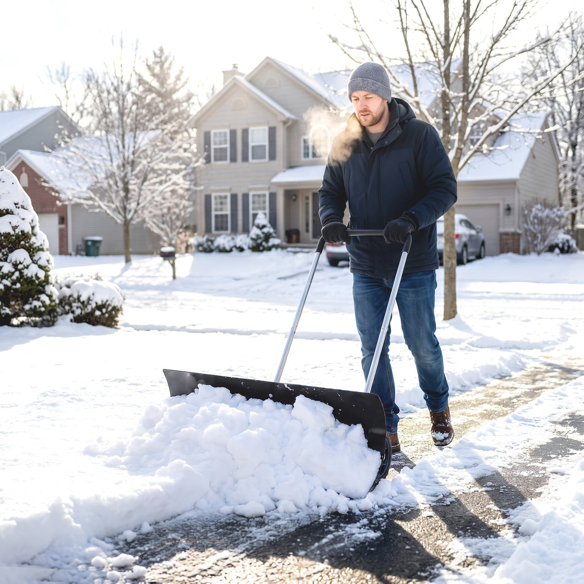 37-Inch Extra-Wide Snow Pusher with Wheels, Black, Adjustable Ergonomic Handle — product view 3