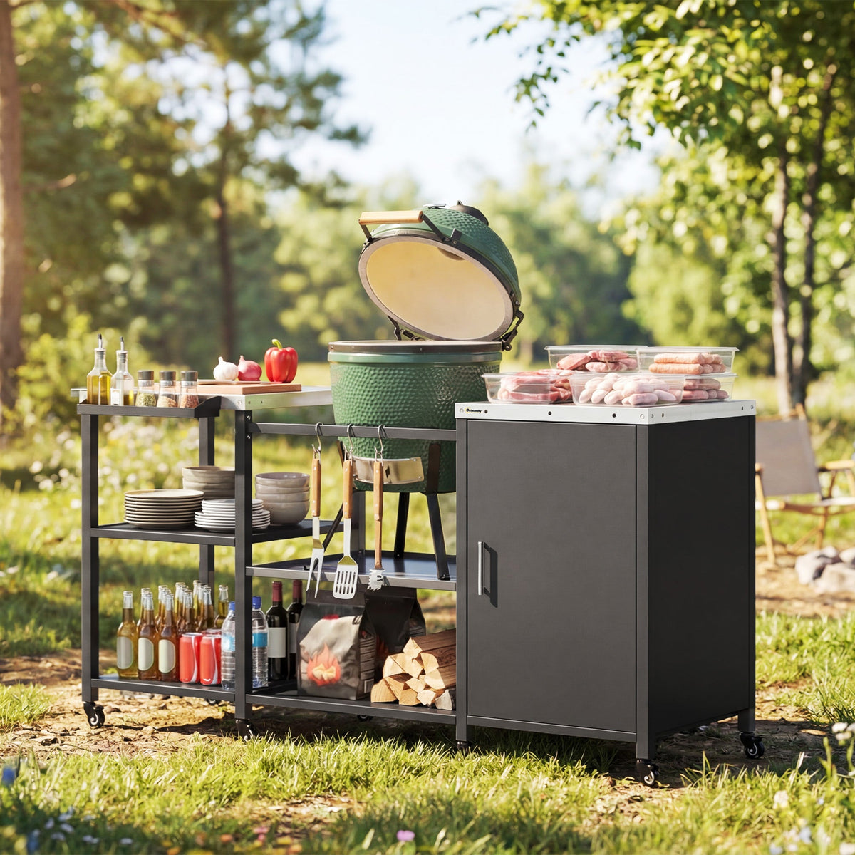 BBQ Grill Table with Stainless Steel Top and Storage Cabinet — product view 3