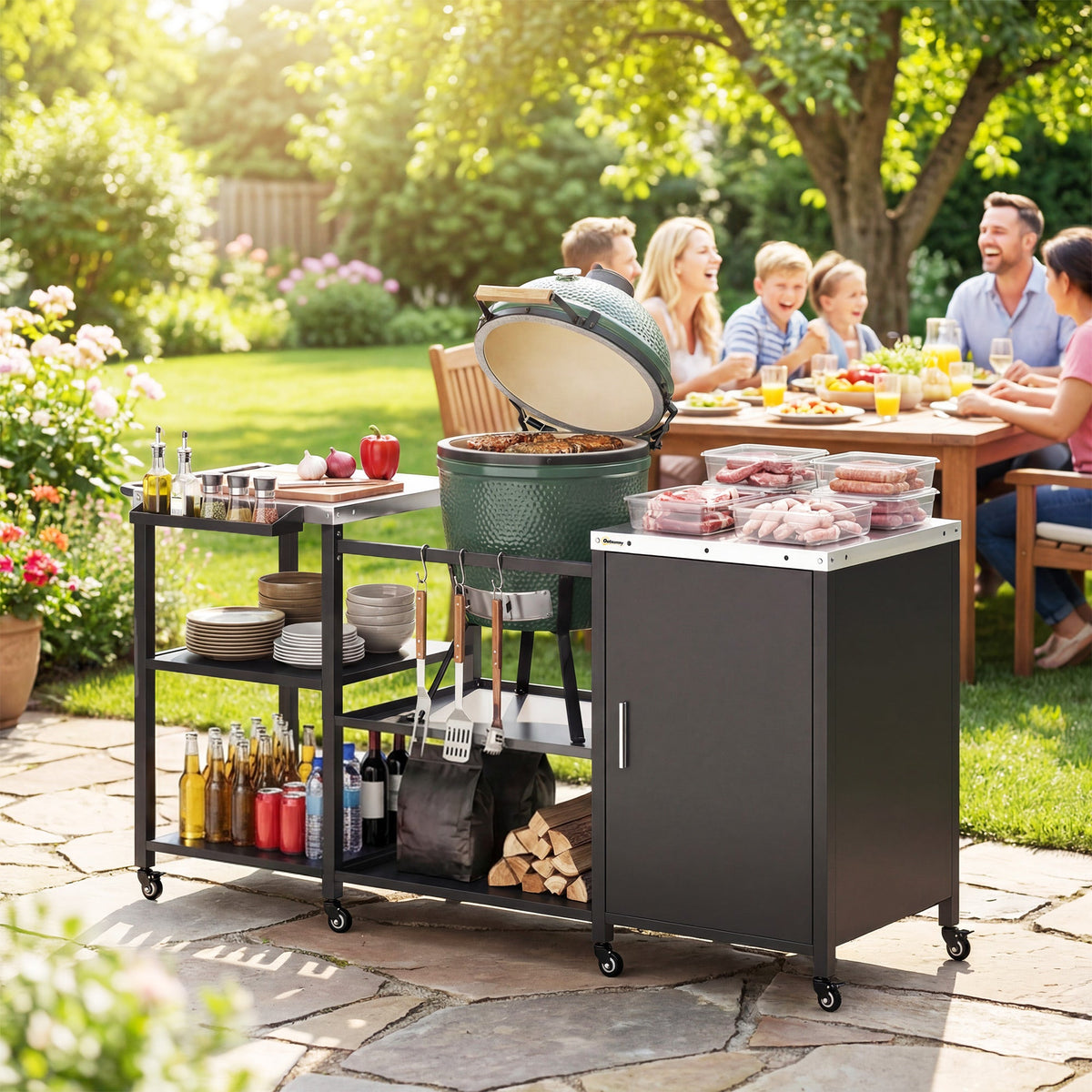 BBQ Grill Table with Stainless Steel Top and Storage Cabinet — product view 4