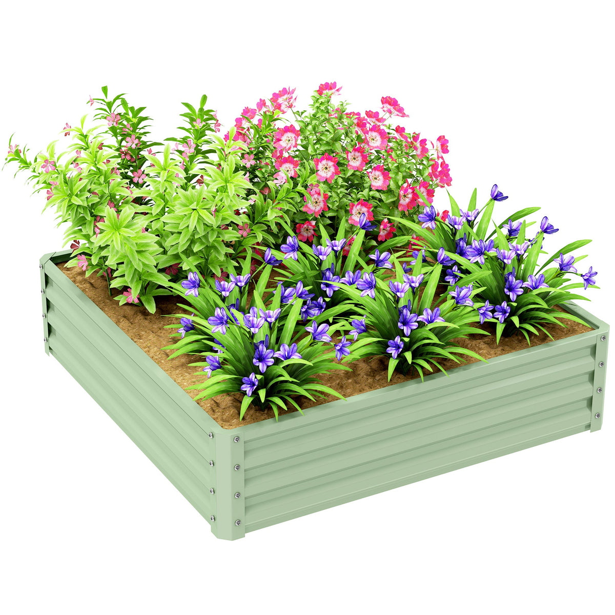 4' x 4' x 1' Galvanized Raised Garden Bed for Vegetables, Light Green — product view 1