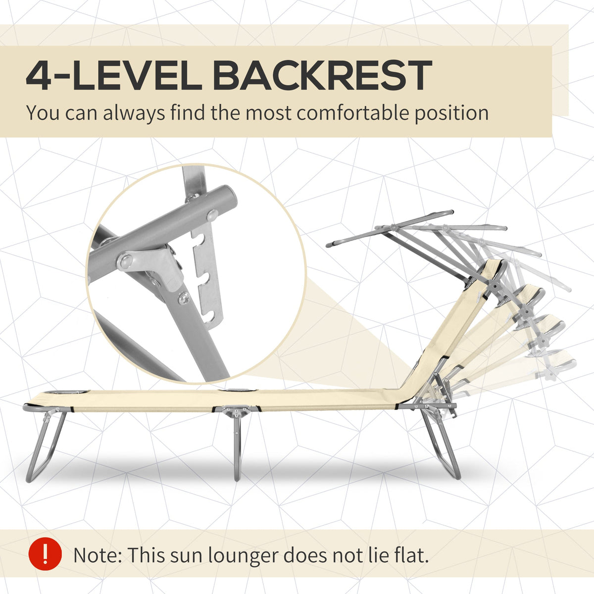 Adjustable Folding Lounge Chair with Sun Shade, Beige — product view 6