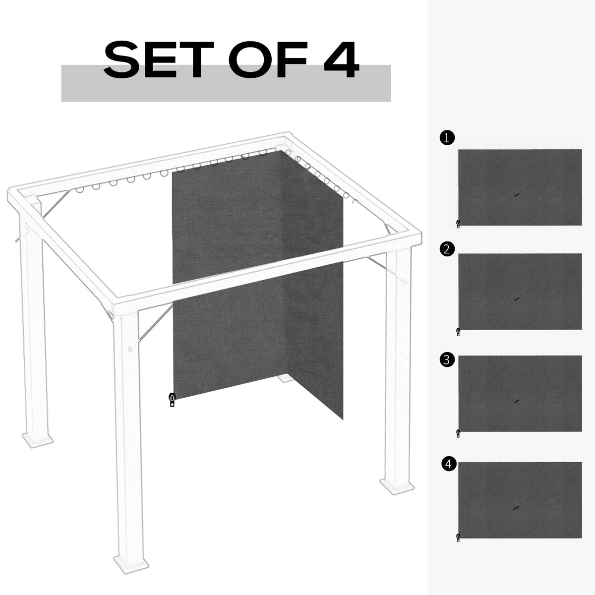 10' x 12' Gazebo Sidewall Set with 4 Panels and Hooks, Grey — product view 6