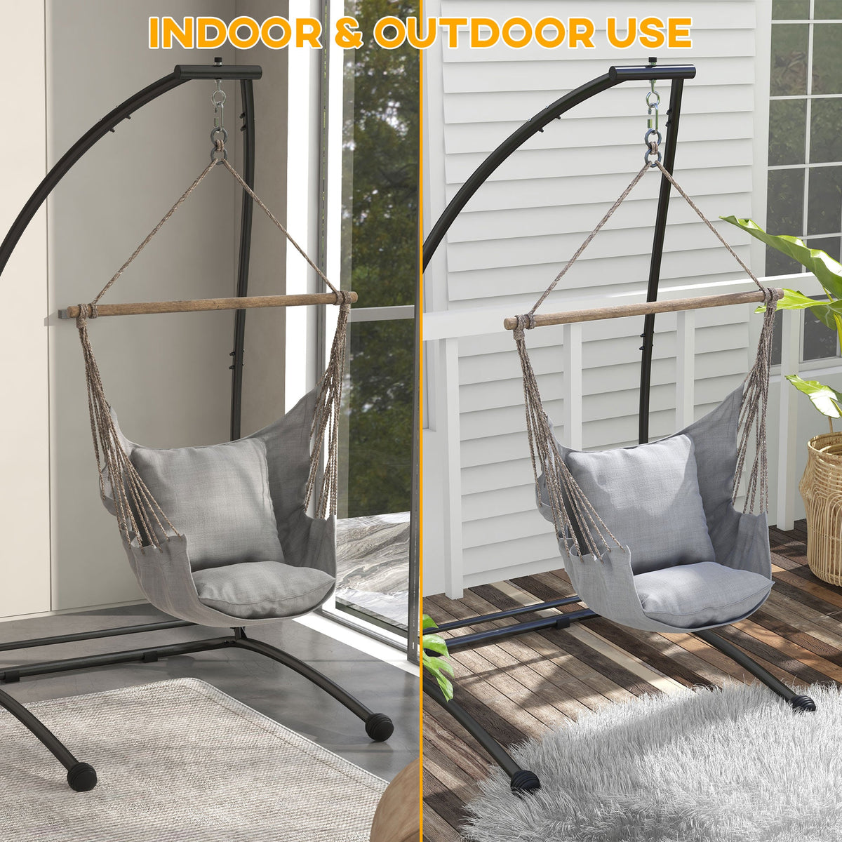 C-Shape Hammock Chair Stand, 330 LBS Capacity, Black — product view 7