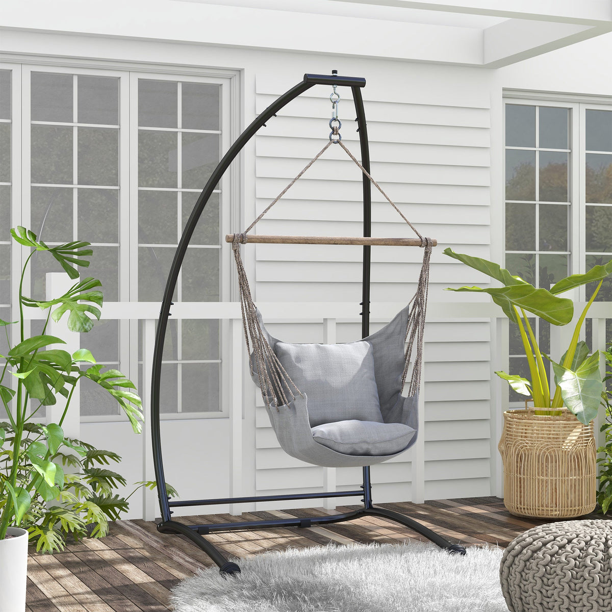 C-Shape Hammock Chair Stand, 330 LBS Capacity, Black — product view 3