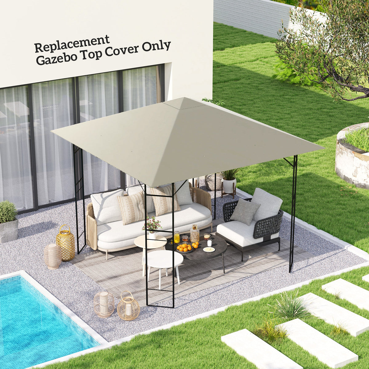 10' x 10' Gazebo Replacement Canopy Top Cover with Drain Holes, Grey — product view 3