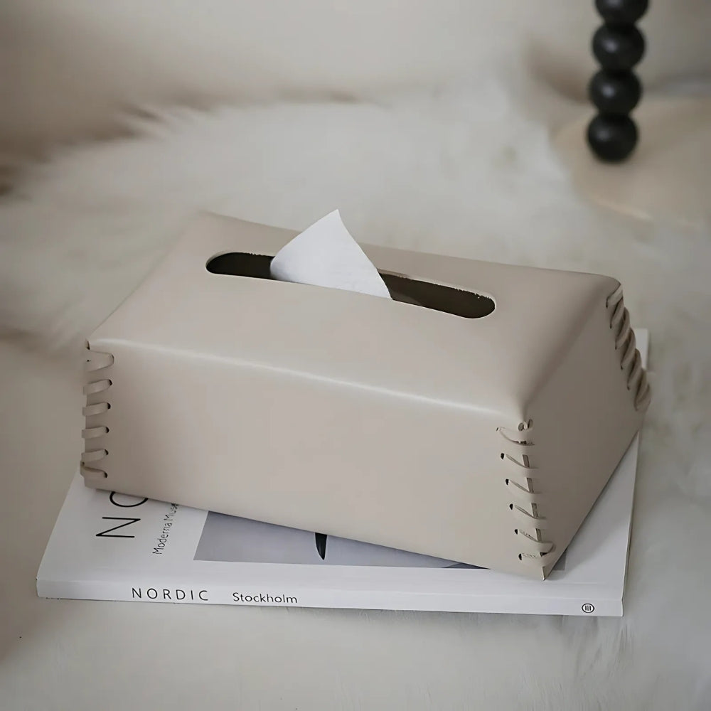 LoungeYard | Stitched Leather Tissue Box Holder — product view 5