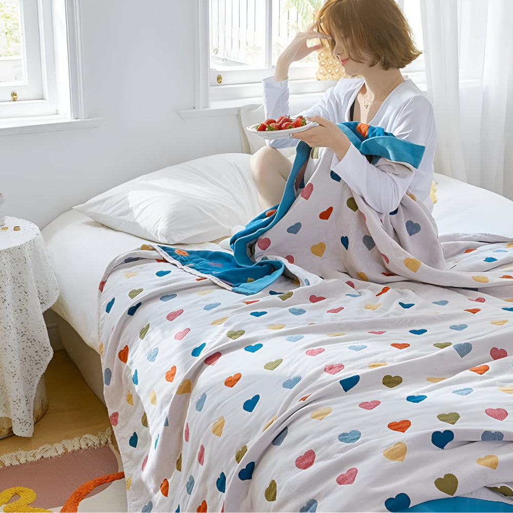 LoungeYard | Whimsical Hearts Reversible Cotton Blanket — product view 2