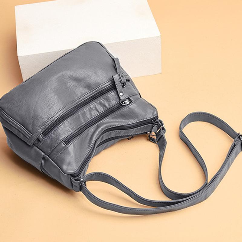 PU Leather Shoulder Bag with Zipper Pockets and Adjustable Strap — product view 6