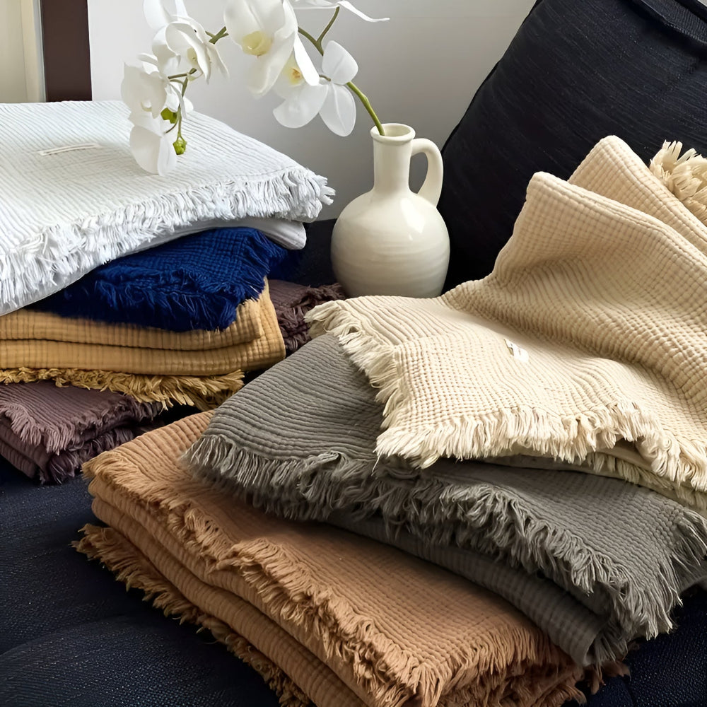 LoungeYard | Cotton Crinkle Tassel Blanket — product view 1