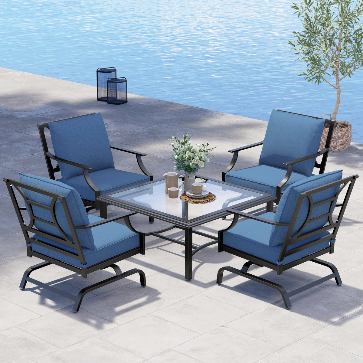 LOUNGE YARD Newport Set Patio Furniture Set Outdoor Steel Motion Conversation Set — product view 2