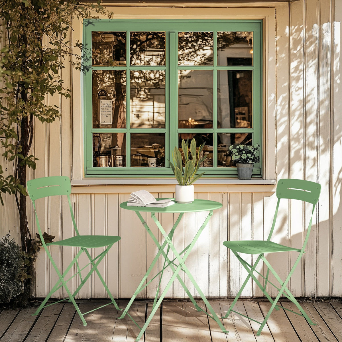 LOUNGE YARD 3-Piece Foldable Bistro Set with Round Table - All-Weather Steel Frame — product view 1