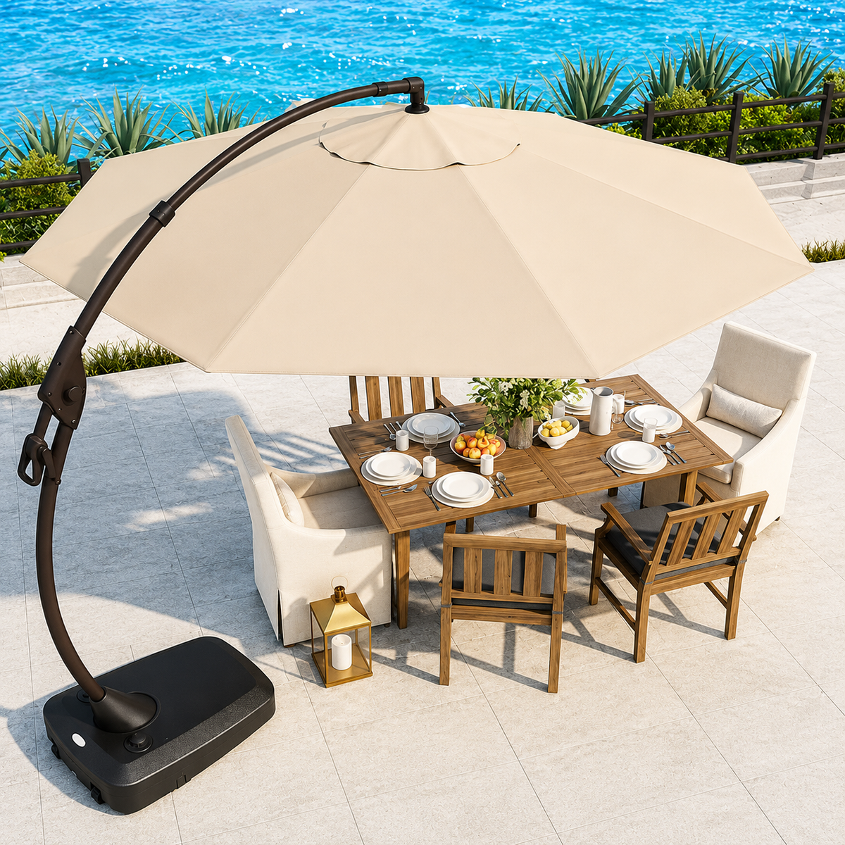 LOUNGE YARD 11 FT Cantilever Patio Umbrella with Base, Round Large Offset Umbrellas for Garden Deck Pool — product view 3