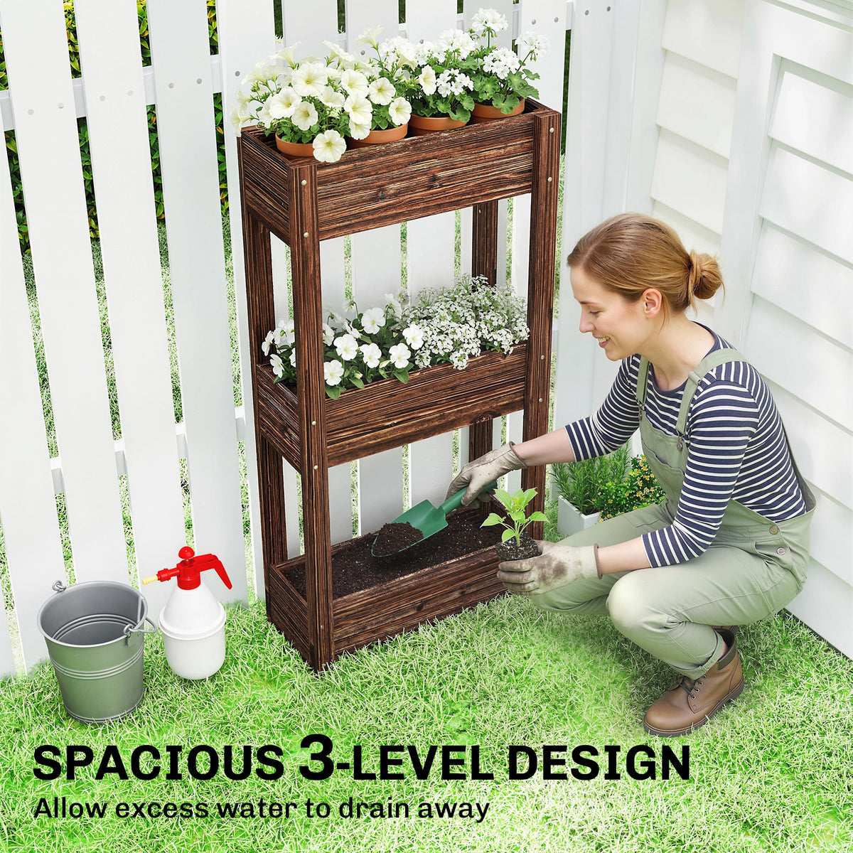 3-Tier Wooden Raised Planter with Liner, 60 x 25 x 120 cm — product view 6