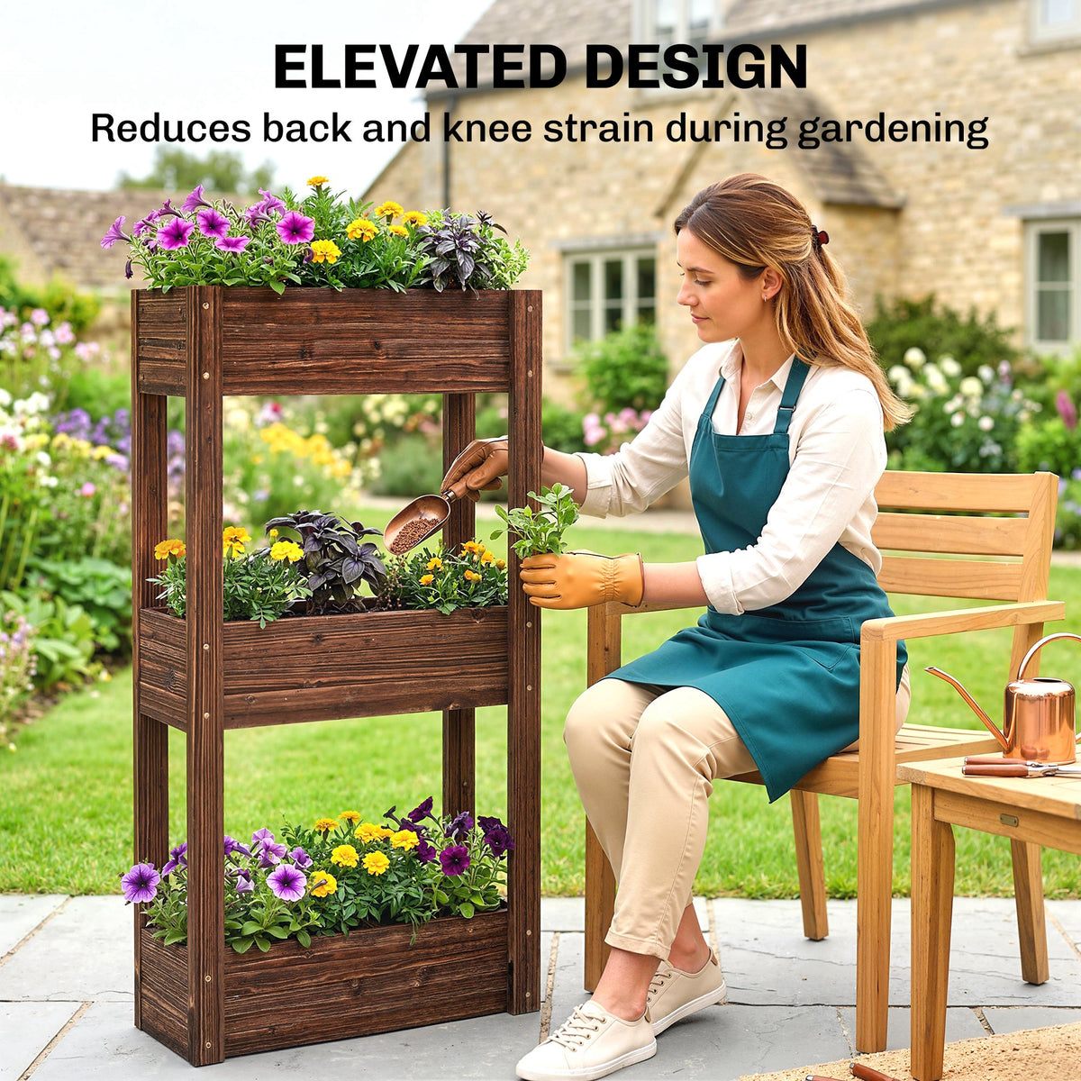 3-Tier Wooden Raised Planter with Liner, 60 x 25 x 120 cm — product view 7