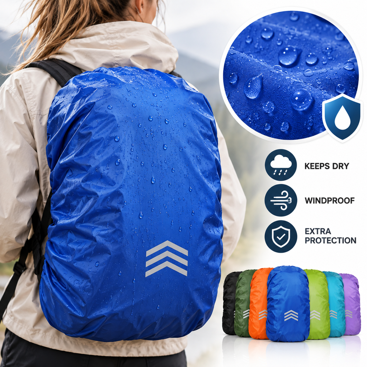 Waterproof Reflective Backpack Rain Cover with Elastic Hem LoungeYard — product view 1