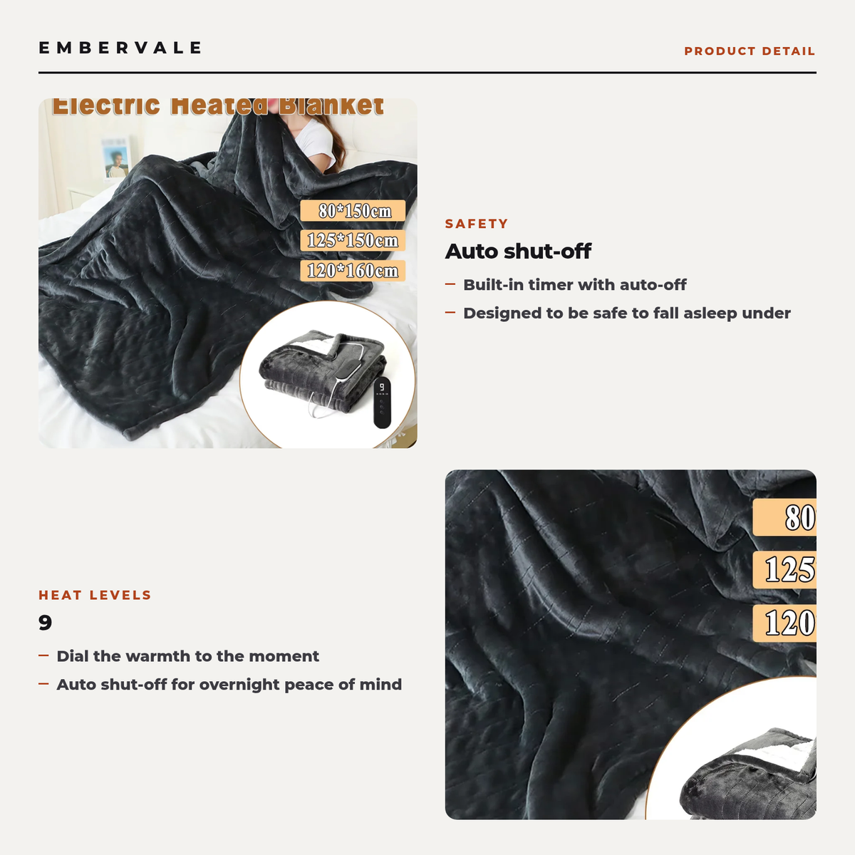 Flannel Heated Blanket with 9 Heat Levels & 12-Hour Auto-Off, 5-Second Fast Heating Electric Throw, Machine Washable — product view 2