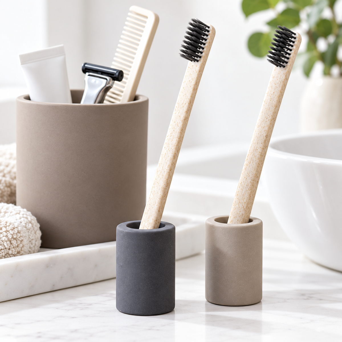 Concrete Single Toothbrush Stand Holder Set LoungeYard — product view 1