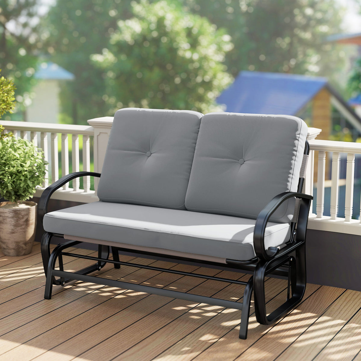 2-Person Outdoor Glider Bench with Cushions, Gray — product view 4