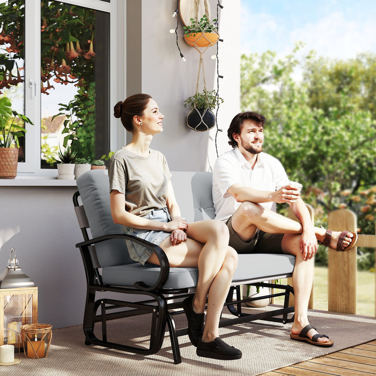 2-Person Outdoor Glider Bench with Cushions, Gray — product view 3