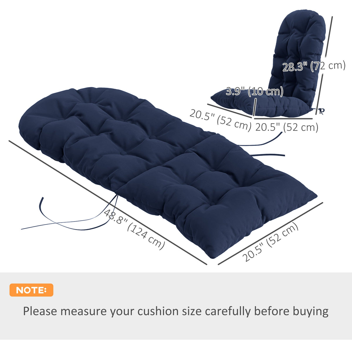Tufted High-Back Adirondack Cushions Set of 2, Navy, with Ties & Non-Slip — product view 5