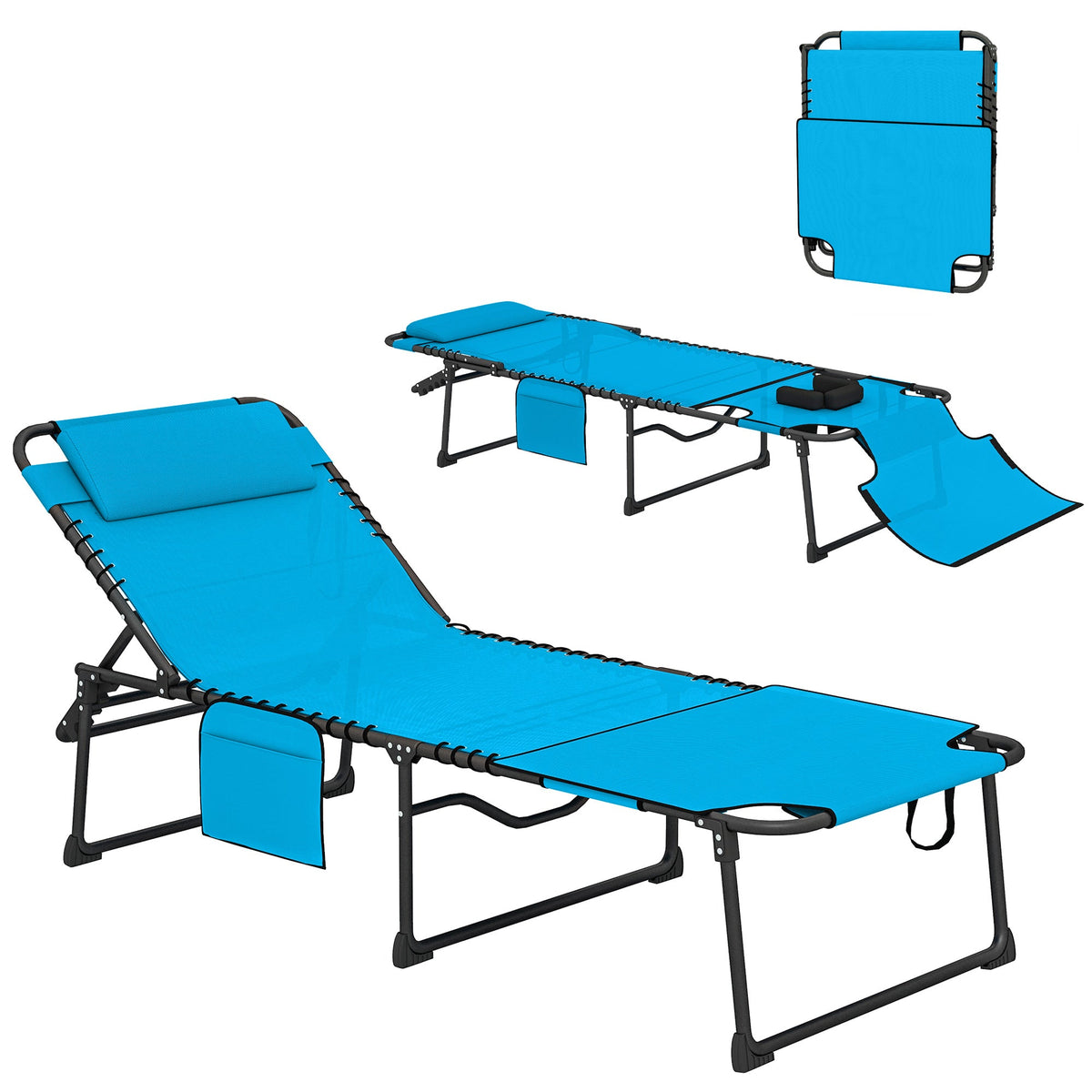 Folding Chaise Lounge with Face Hole, Blue — product view 1