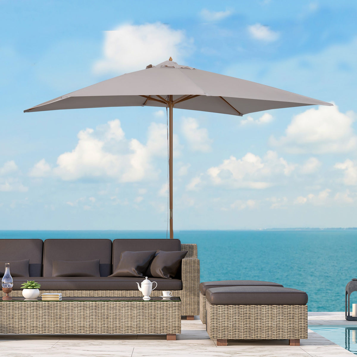 7' x 10' Wooden Patio Umbrella with Top Vent, Grey — product view 3