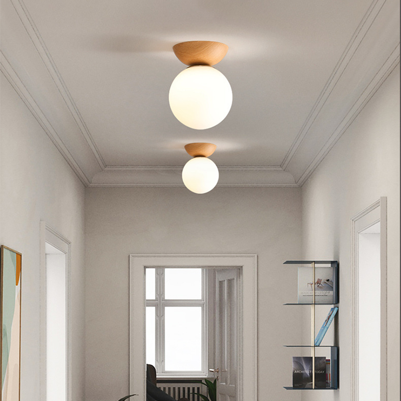 Valentina Nordic Japanese Glob LED Ceiling/Pendant Light Metal Glass Bedroom, Burlywood — product view 1