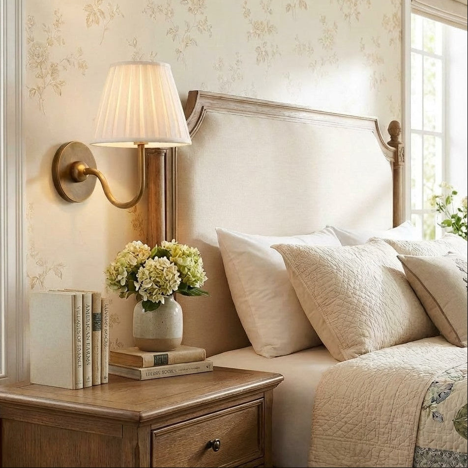 Luvora Linen Drum Wall Sconce, Pleated Brass — product view 4