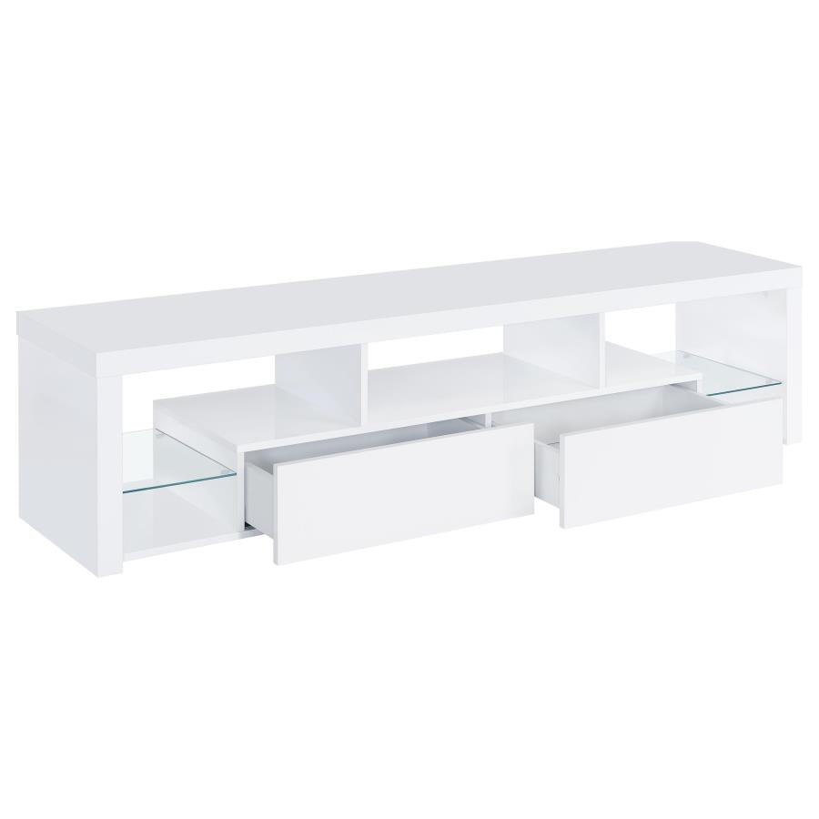 Jude White High Gloss 71" TV Stand with Glass Shelves & Soft-Close Drawers – 704251 — product view 2