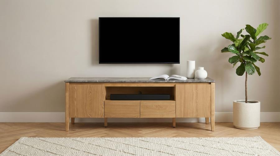 Bradley Grey Faux Marble Top Natural Wood 63" TV Stand – 706442 — product view 1