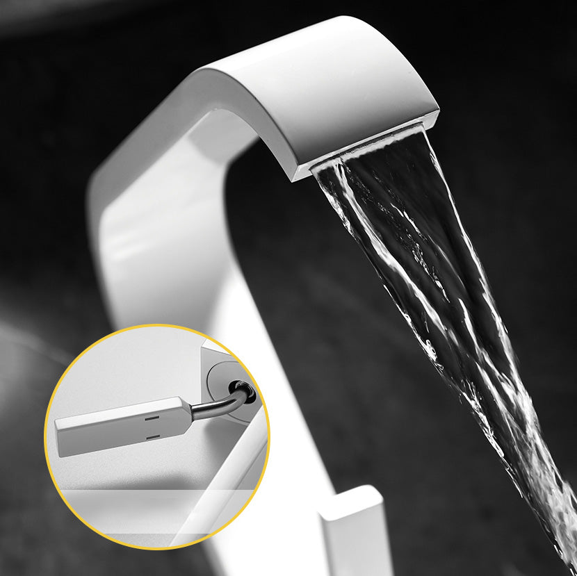 LoungeYard | Unique Sink Faucet Bathroom Brass Solid Color Waterfall Spout Faucet — product view 4