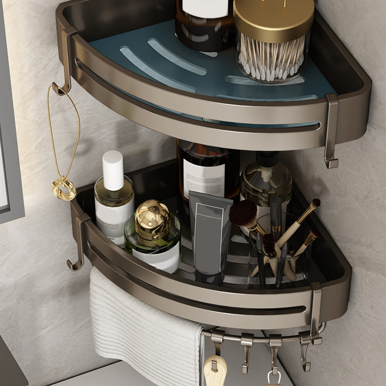 LoungeYard | Contemporary bathroom accessory set 3-piece bath shelf with hooks — product view 2