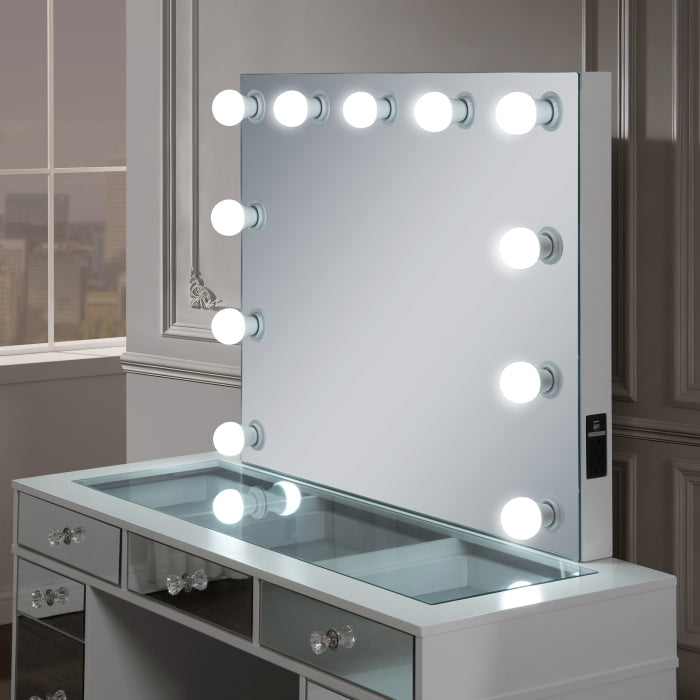 Hollywood White High Gloss Makeup Vanity Set with LED Mirror – 7138 — product view 4