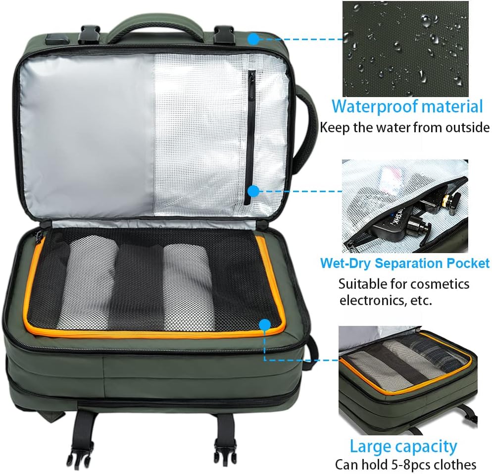 Expandable 26–45L Waterproof Travel Backpack with Laptop Sleeve & Duffle Carry | LoungeYard — product view 4