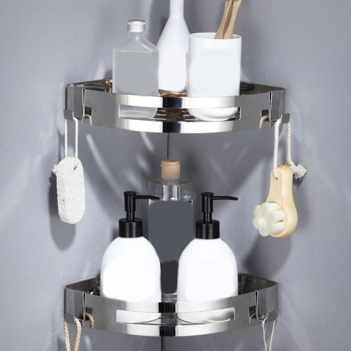 LoungeYard | Modern Stainless Steel Bath Accessory Set Rectangular & Triangular Bath Shelf — product view 4