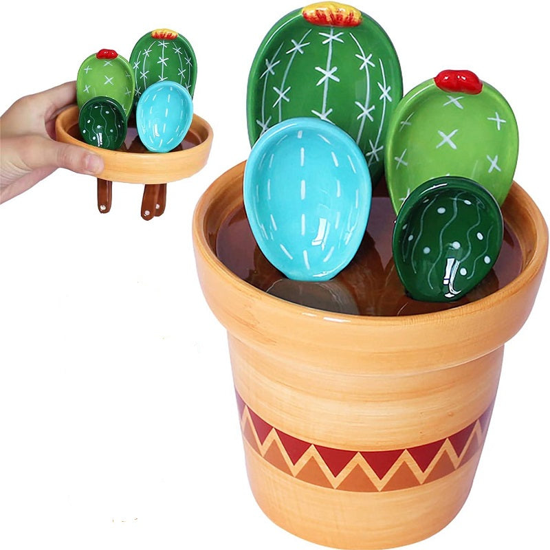 Prickly Cacti Measuring Set, Ceramic Measuring Spoons and Cups | LoungeYard — product view 1