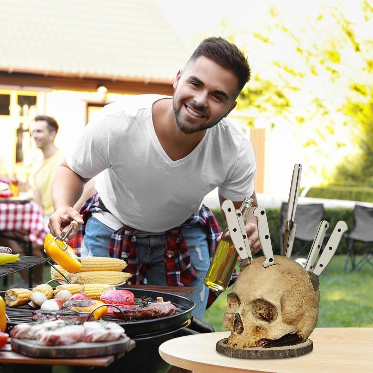 LoungeYard | Gothic Skull Knife Holder – Decorative Resin Kitchen Organizer — product view 2