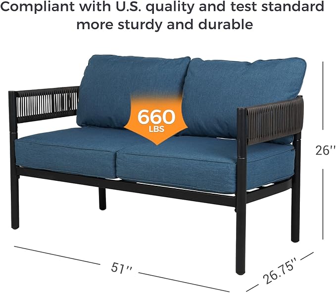 LOUNGE YARD 2-Seat Outdoor Wicker Loveseat with Thick Cushions for Porch and Garden — product view 3